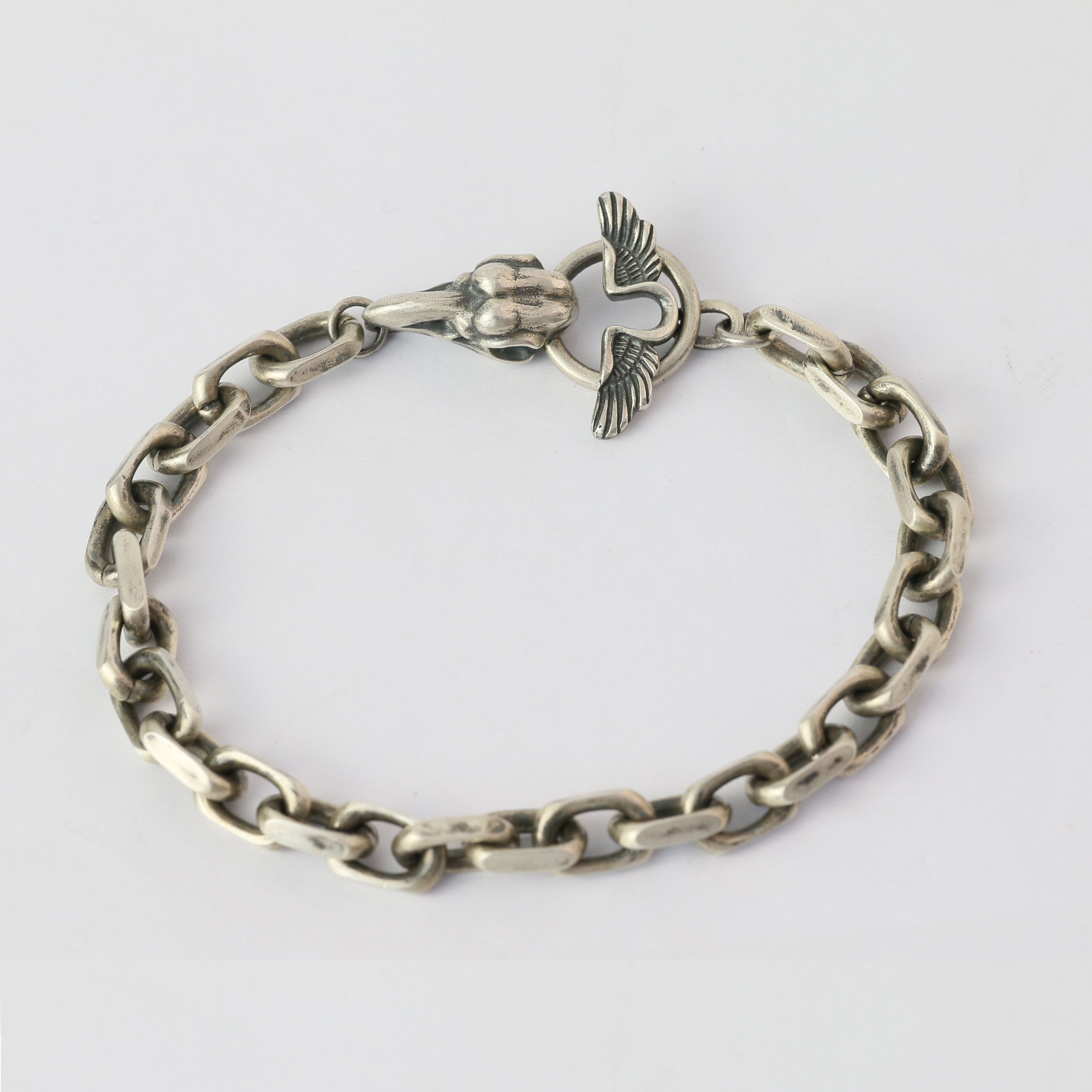 Bird Skull Silver Chain Oxidized Silver Cable Chain Mens Chain Sterling silver 925