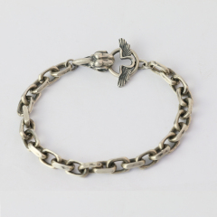 Bird Skull Silver Chain Oxidized Silver Cable Chain Mens Chain Sterling silver 925