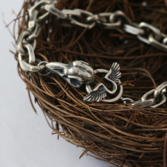 7mm Skull Silver Chain Oxidized Silver Cable Chain Mens Chain Sterling silver 925