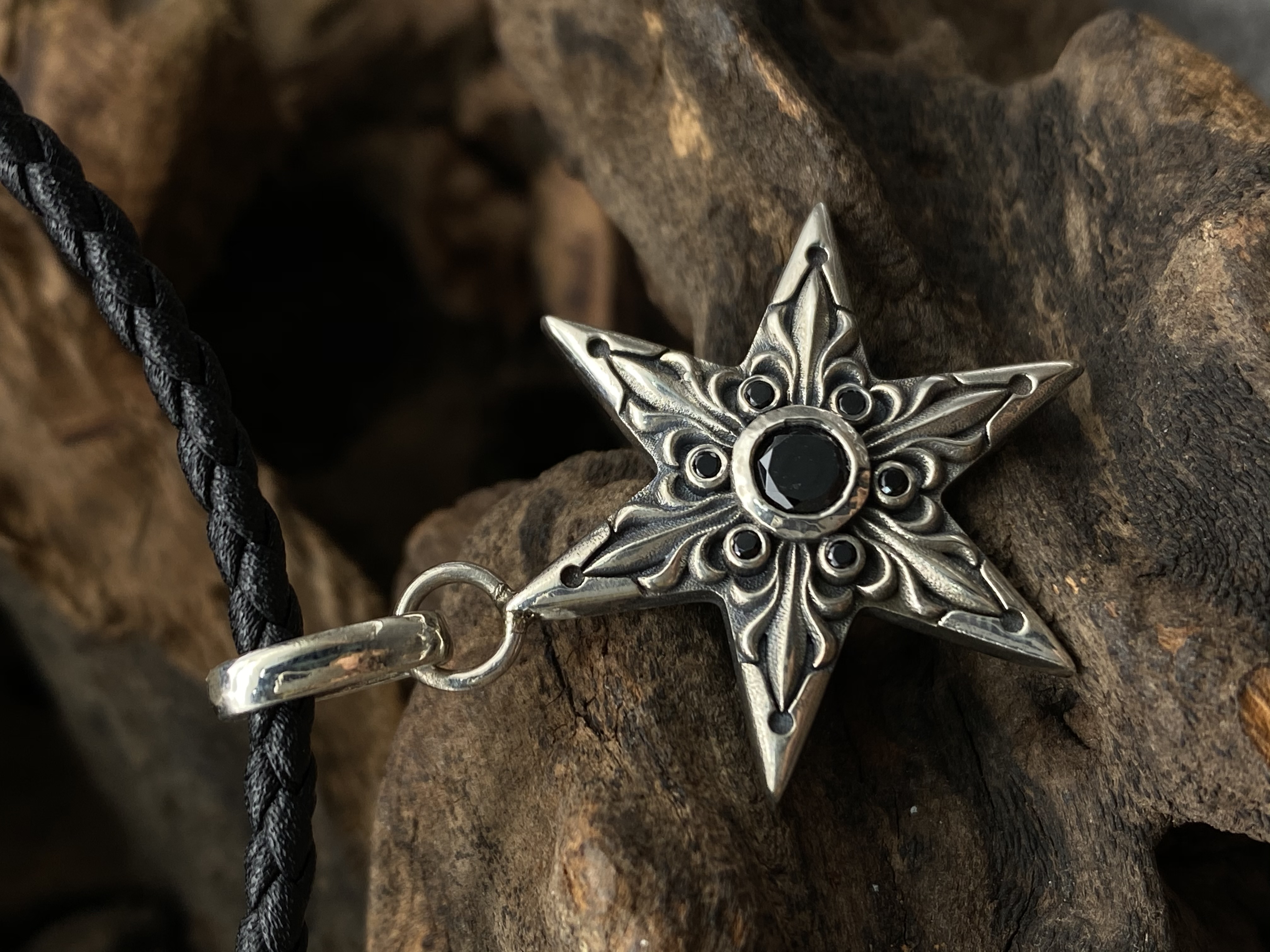 Hexagram Necklace Engraved Hexagram Necklace  Sterling Silver 925