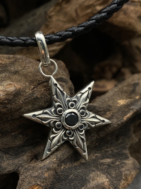 Hexagram Necklace Engraved Hexagram Necklace  Sterling Silver 925