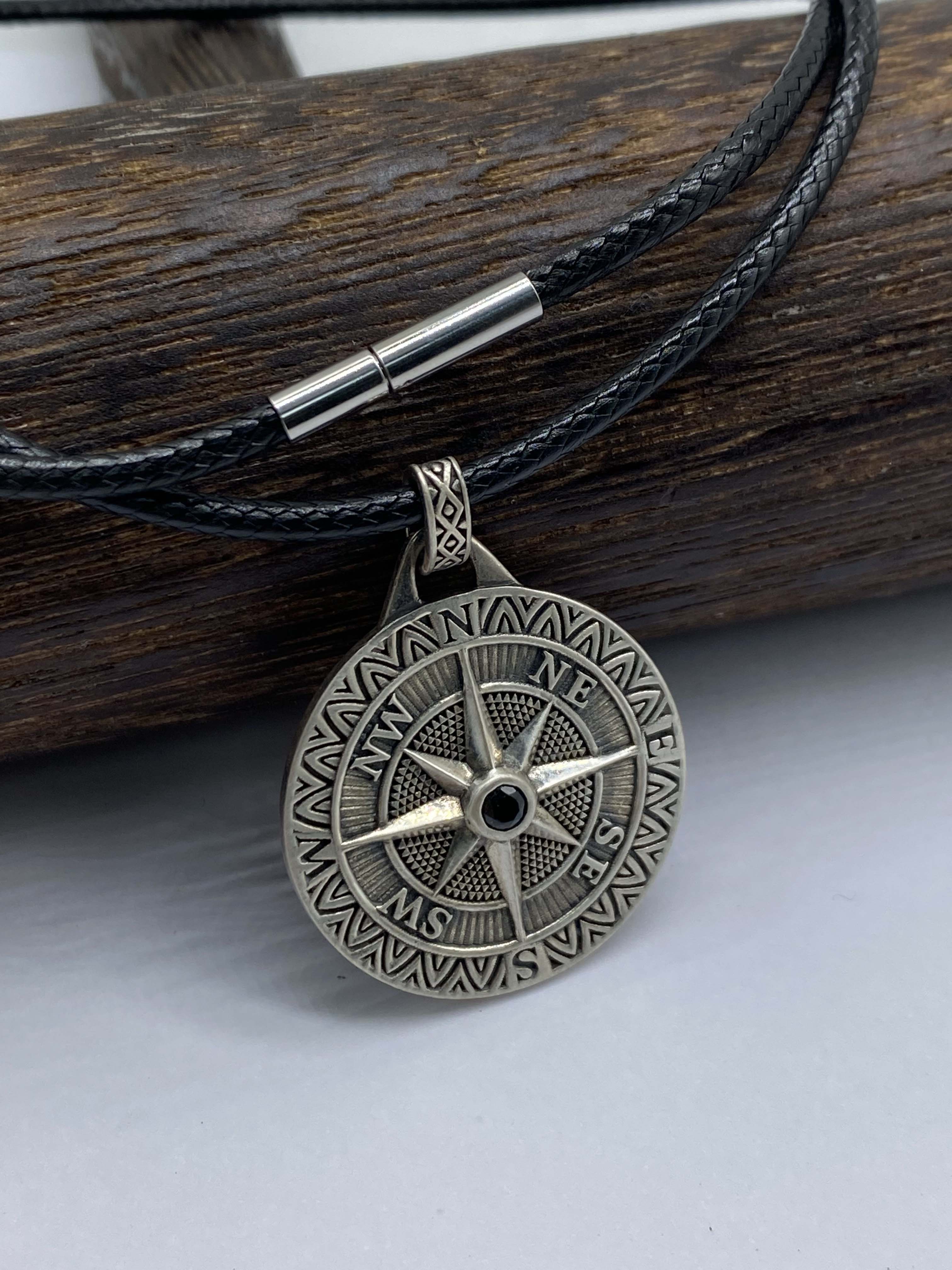Compass Pendant Necklace Mens Compass Pendant Personalized Engraved Pendant Silver 925