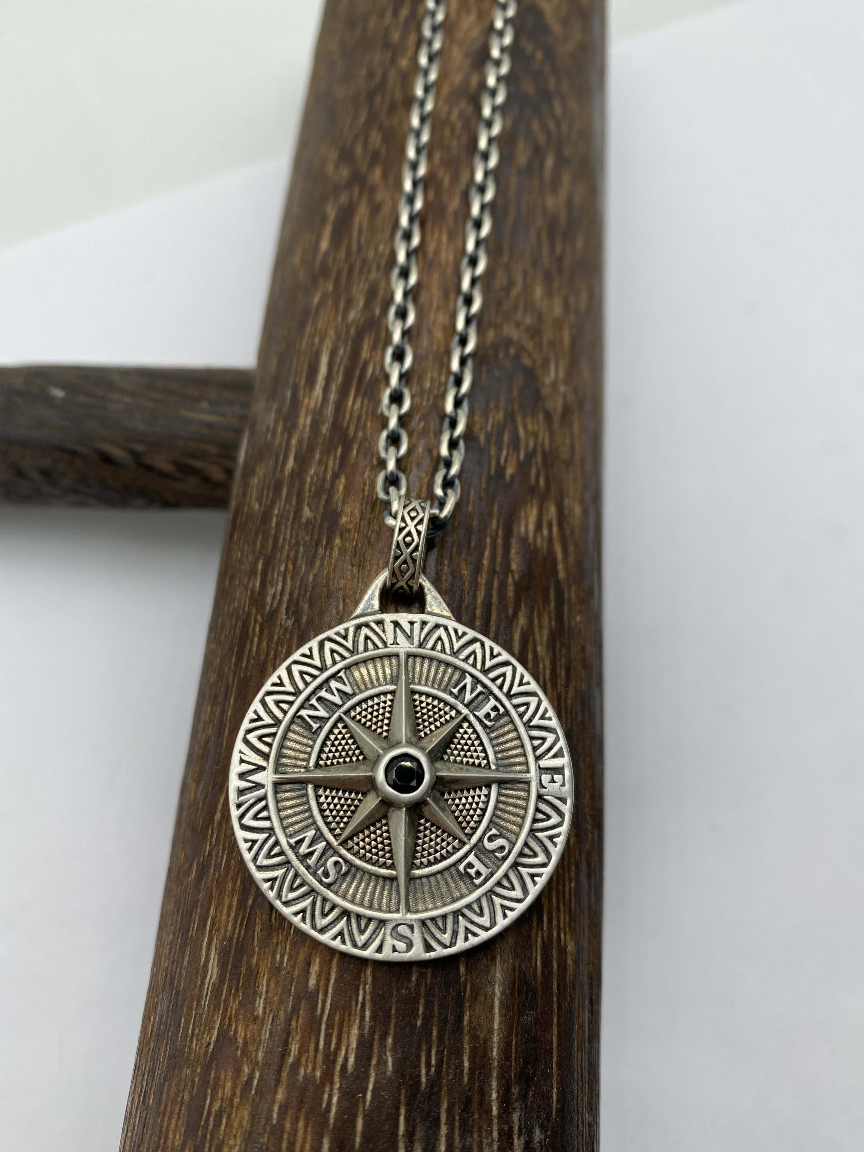 Compass Pendant Necklace Mens Compass Pendant Personalized Engraved Pendant Silver 925