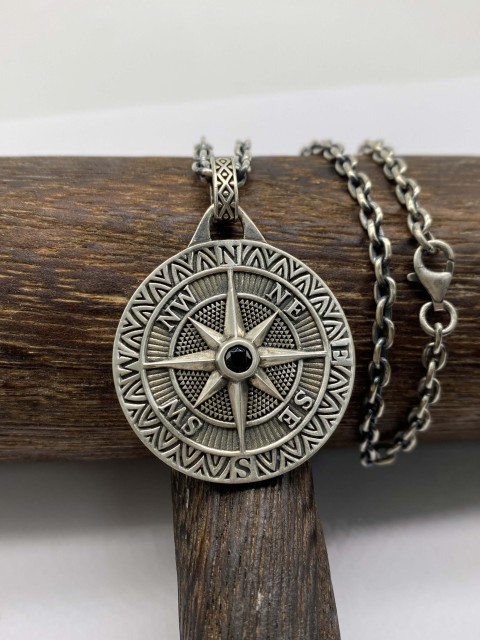 Compass Pendant Necklace Mens Compass Pendant Personalized Engraved Pendant Silver 925