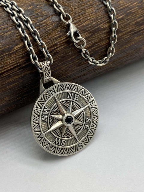Compass Pendant Necklace Mens Compass Pendant Personalized Engraved Pendant Silver 925