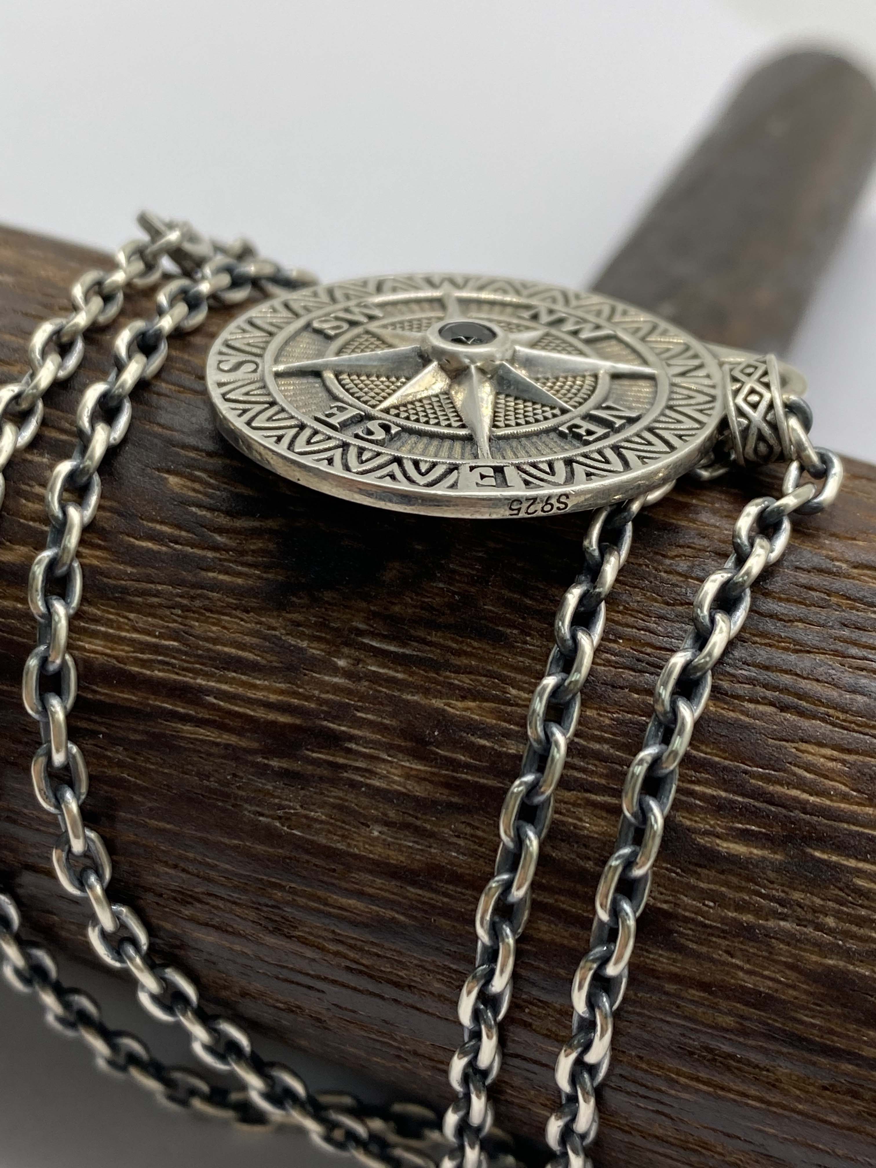 Compass Pendant Necklace Mens Compass Pendant Personalized Engraved Pendant Silver 925