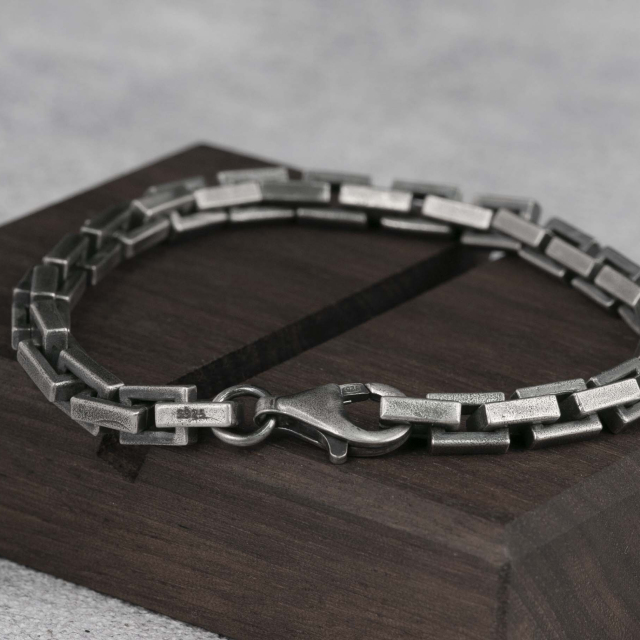 6mm Mens Bracelet Box Chain Bracelet  925 Sterling Silver