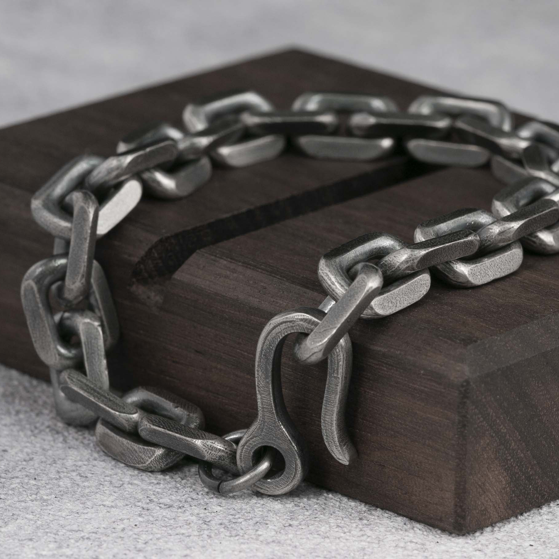925 Solid Silver Mens Bracelet Cuban Chain Bracelet 925 Sterling Silver Oxidized Dark silver 10MM