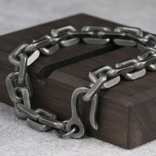 925 Solid Silver Mens Bracelet Cuban Chain Bracelet 925 Sterling Silver Oxidized Dark silver 10MM