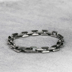 925 Solid Silver Mens Bracelet Box Chain Bracelet 925 Sterling Silver Oxidized Dark silver 6MM 8MM