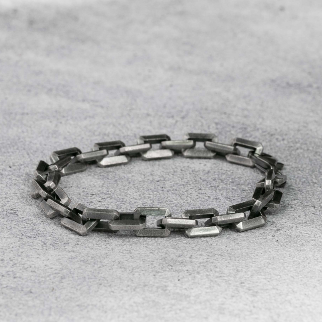 925 Solid Silver Mens Bracelet Box Chain Bracelet 925 Sterling Silver Oxidized Dark silver 6MM 8MM