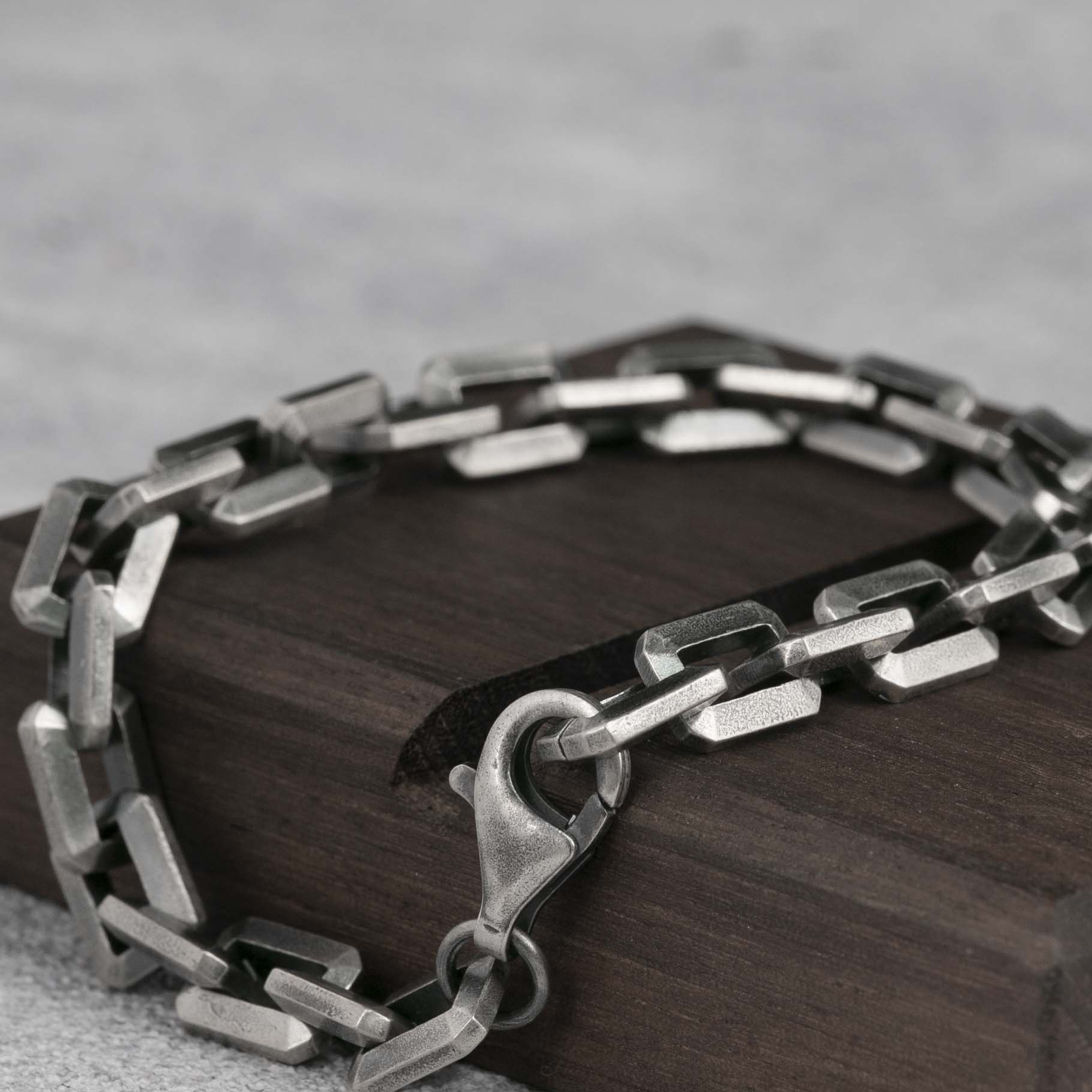 925 Solid Silver Mens Bracelet Box Chain Bracelet 925 Sterling Silver Oxidized Dark silver 6MM 8MM