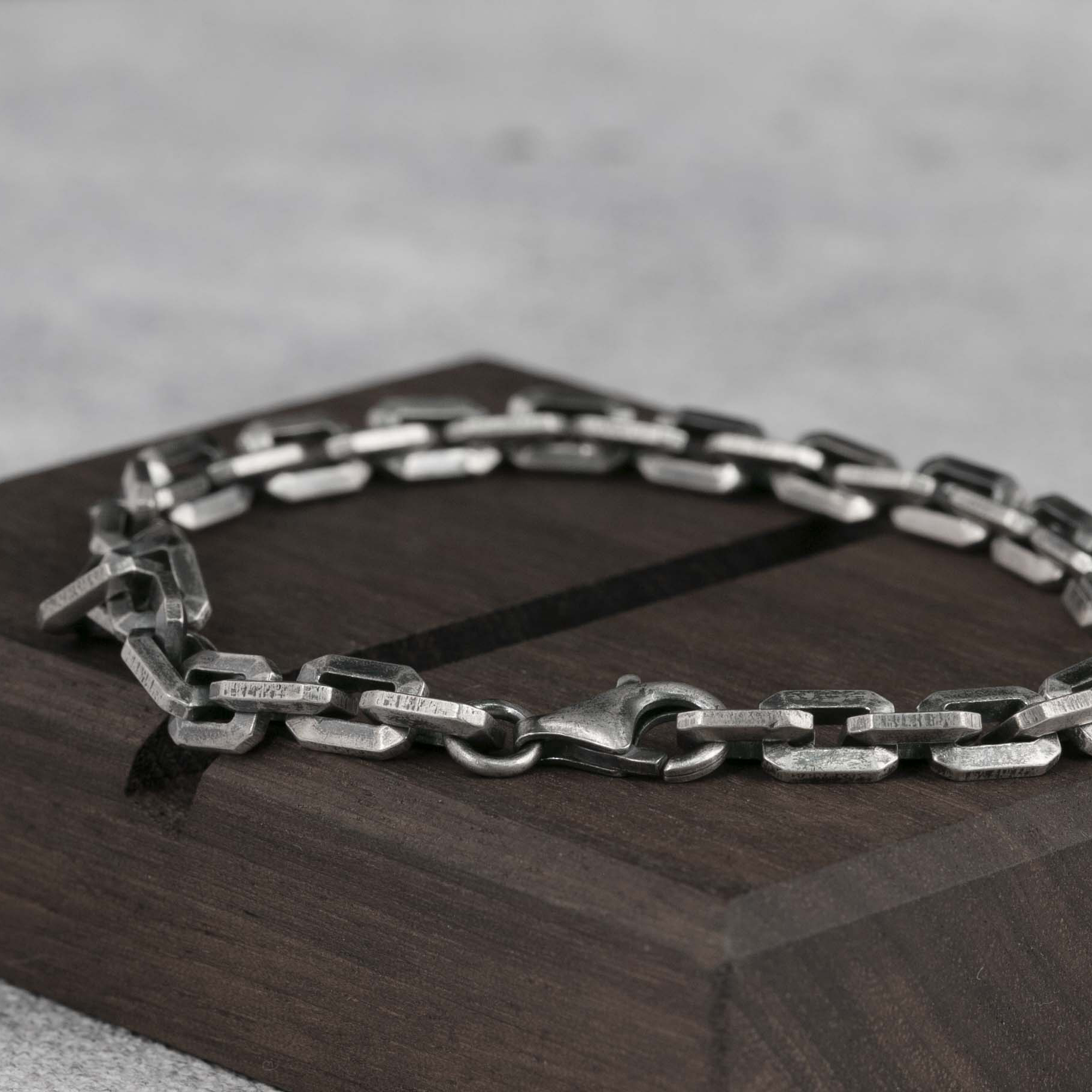 925 Solid Silver Mens Bracelet Box Chain Bracelet 925 Sterling Silver Oxidized Dark silver 6MM 8MM