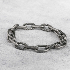 Oxidized Silver Bracelet Cable Chain Bracelet  925 Sterling Silver 10.5MM