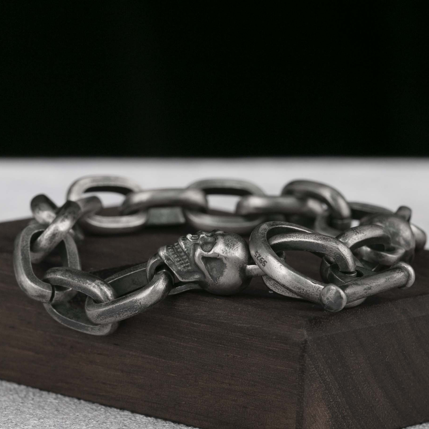 Skull bracelet Gothic Bracelet 11mm 925 Sterling Silver