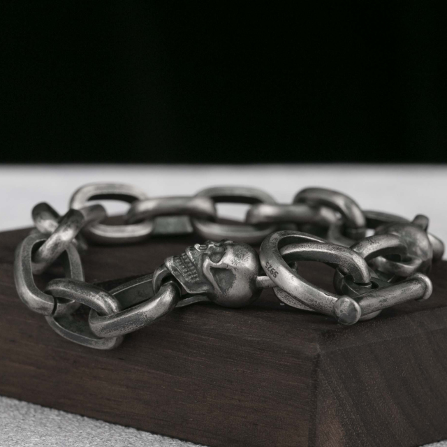 Skull bracelet Gothic Bracelet 11mm 925 Sterling Silver