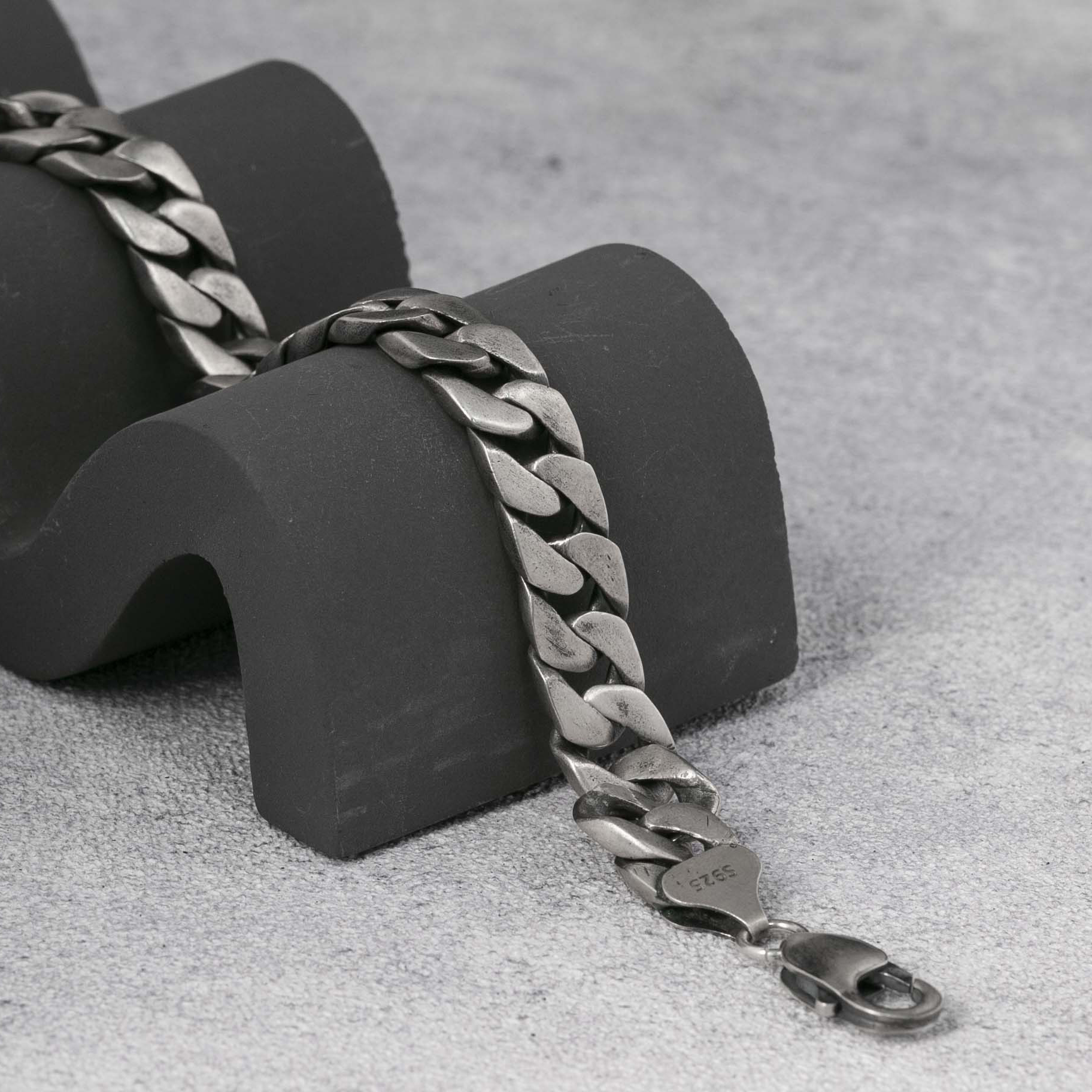 Mens Bracelet Handmade Cuban Chain Bracelet 10mm 925 Sterling Silver