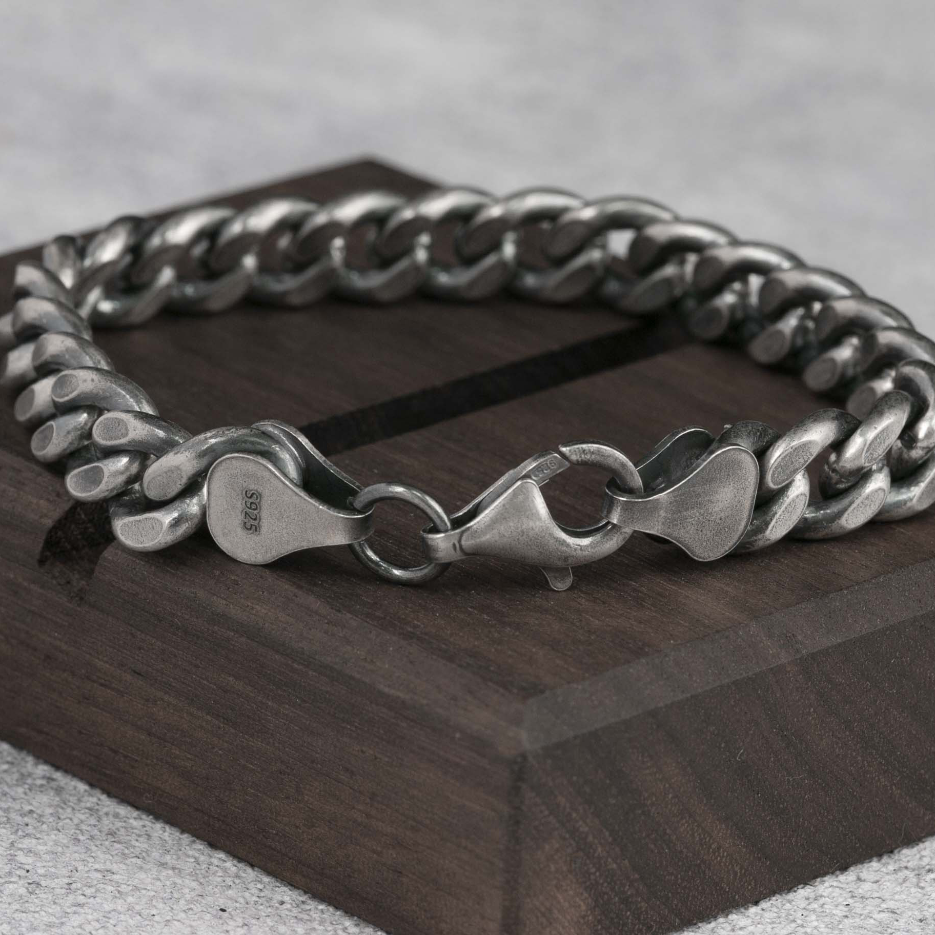 9.5mm Mens Silver Bracelet 925 Sterling Silver