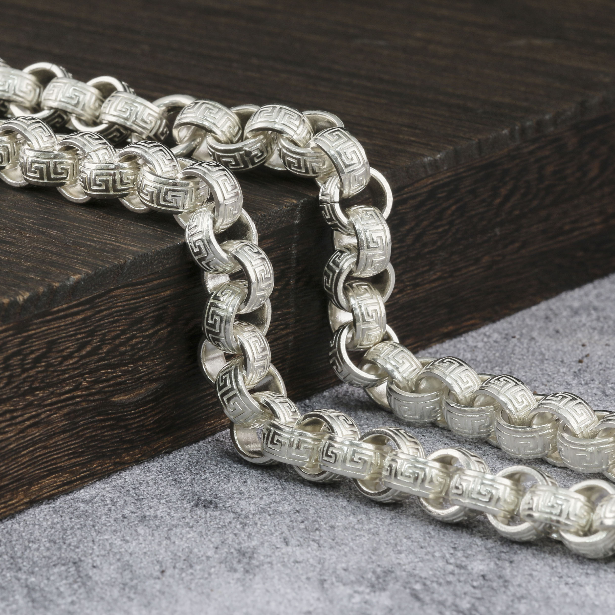925 Sterling Silver Handmade Rolo Chain Mens Silver Necklace 10mm 12mm