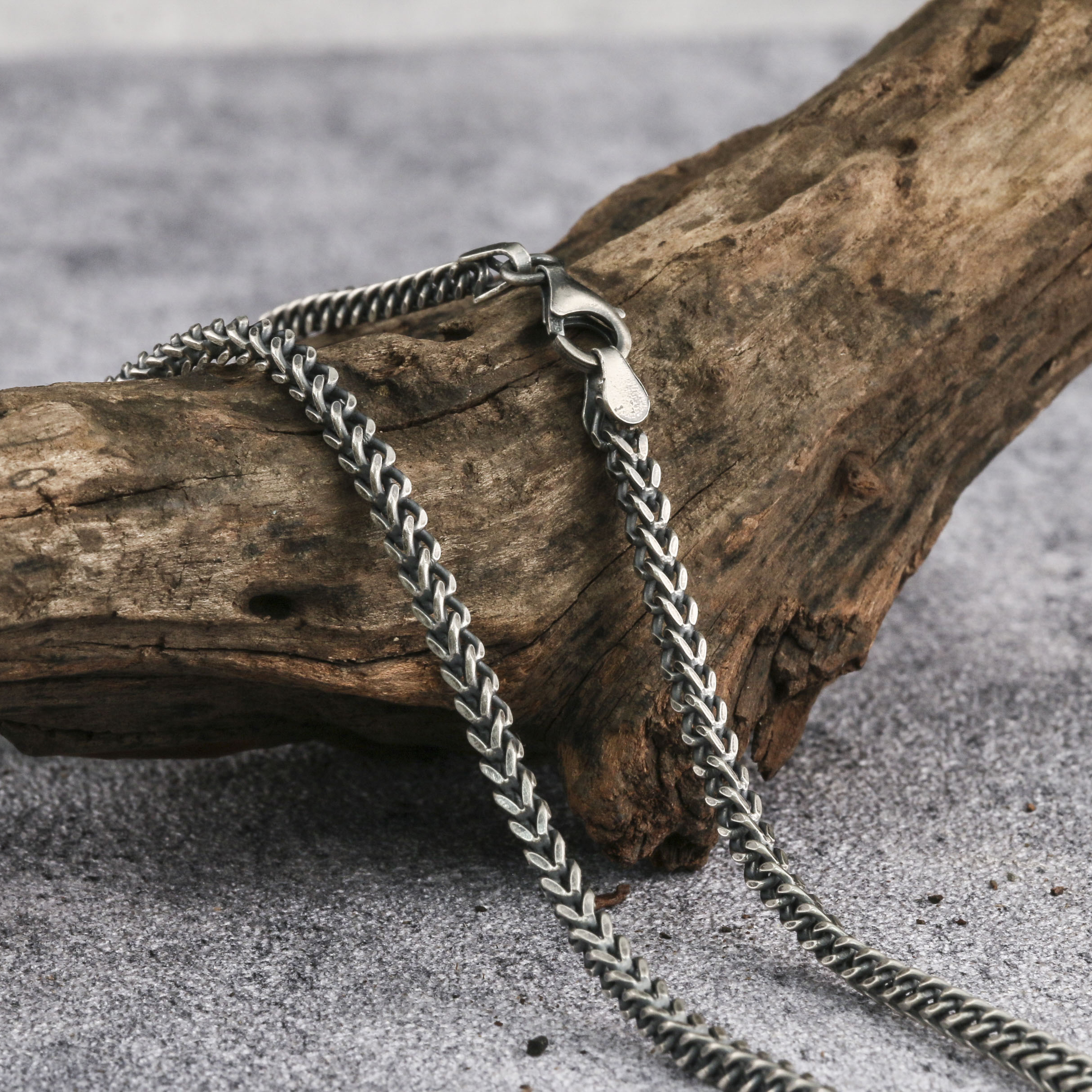 925 Oxidized Silver Chain 3mm Wheat Chain