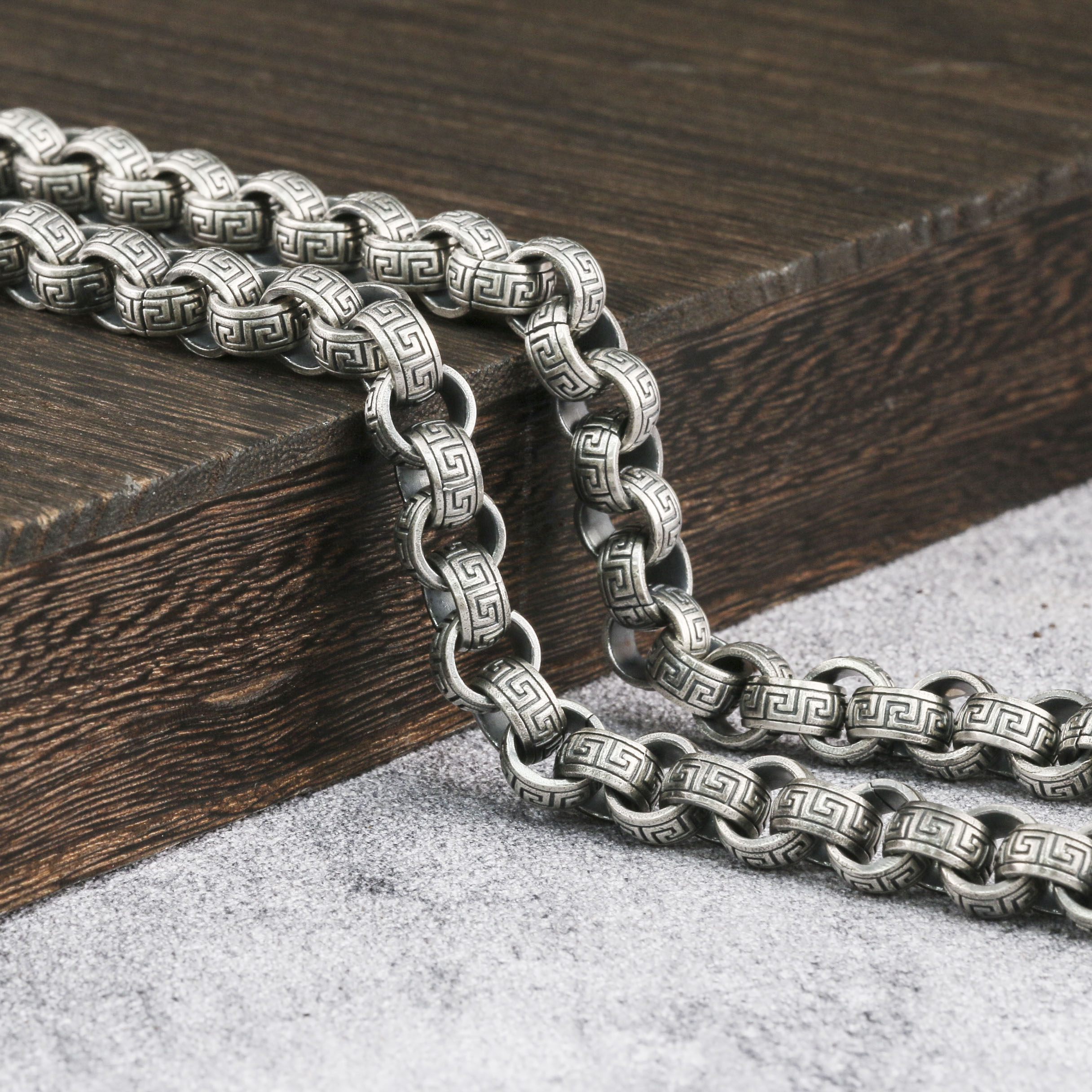 925 Sterling Silver Handmade Rolo Chain Mens Silver Necklace 10mm 12mm