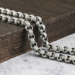 925 Sterling Silver Handmade Rolo Chain Mens Silver Necklace 10mm 12mm