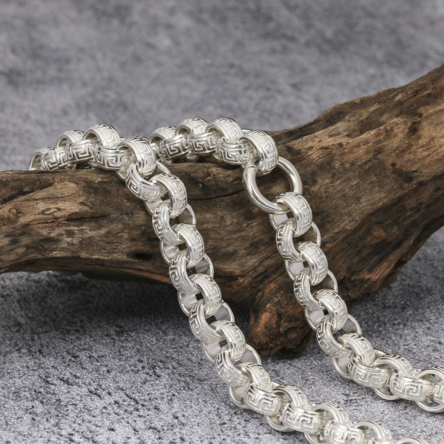 925 Sterling Silver Handmade Rolo Chain Mens Silver Necklace 10mm 12mm
