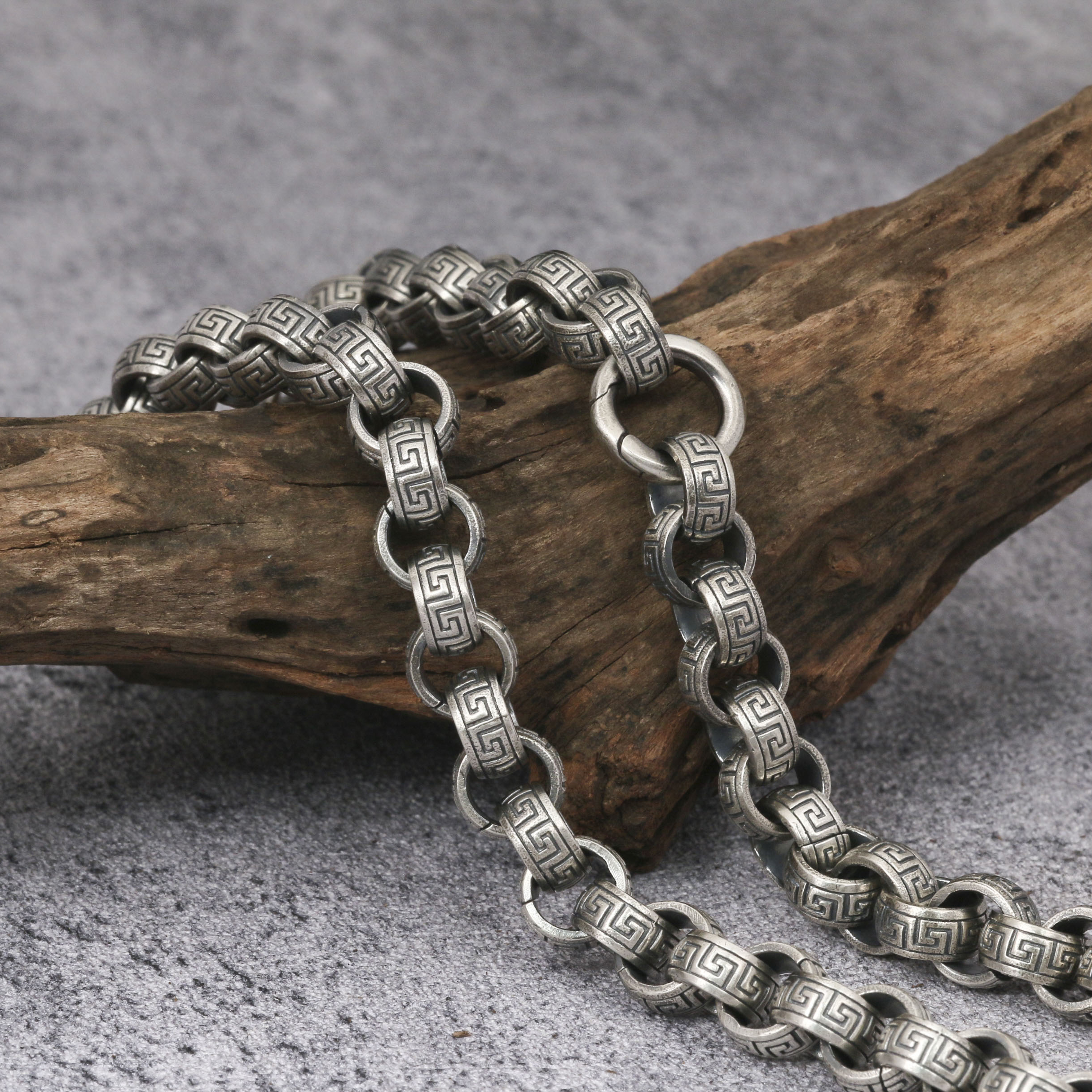 925 Sterling Silver Handmade Rolo Chain Mens Silver Necklace 10mm 12mm
