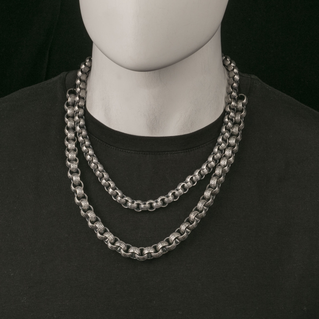 925 Sterling Silver Handmade Rolo Chain Mens Silver Necklace 10mm 12mm