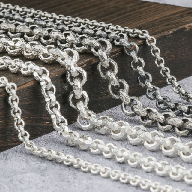 Mens Silver Chain 925 Sterling Silver Handmade Rolo Chain 6mm 9mm,12mm