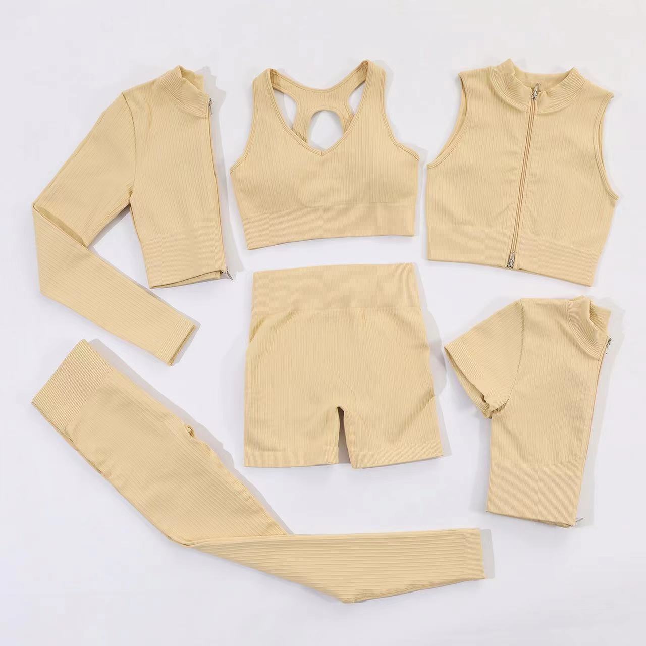 G9206--New seamless knitted yoga wear sports fitness butt lift yoga pants 6-piece set