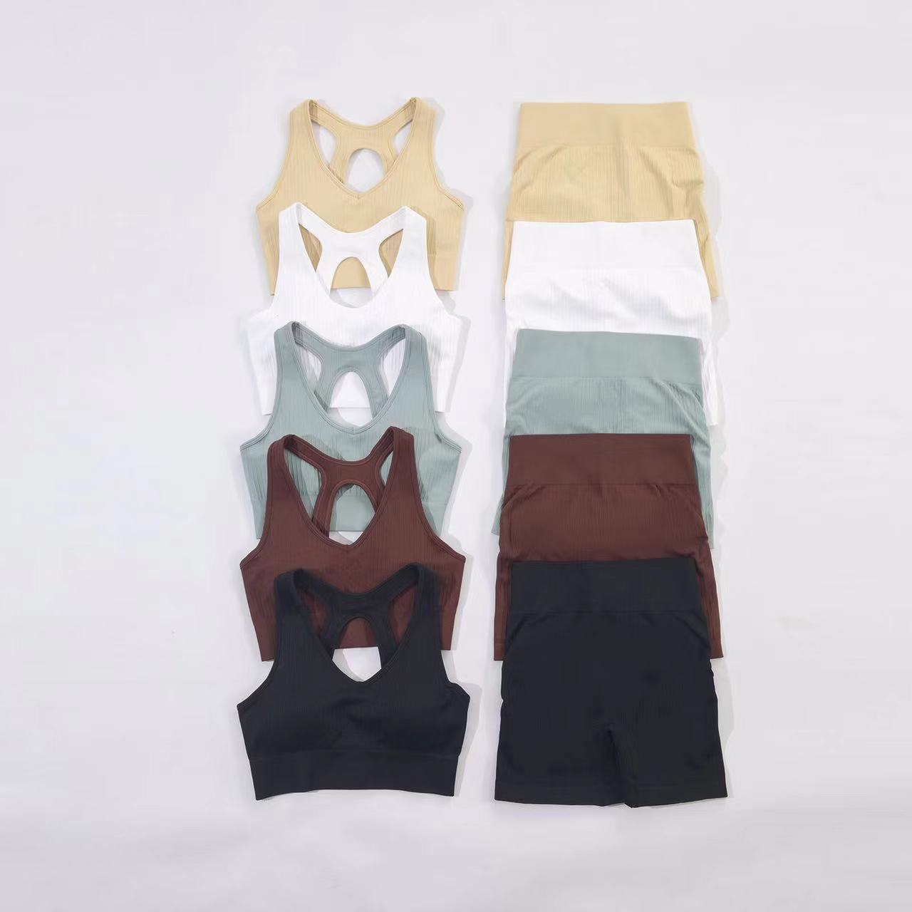 G9206--New seamless knitted yoga wear sports fitness butt lift yoga pants 6-piece set