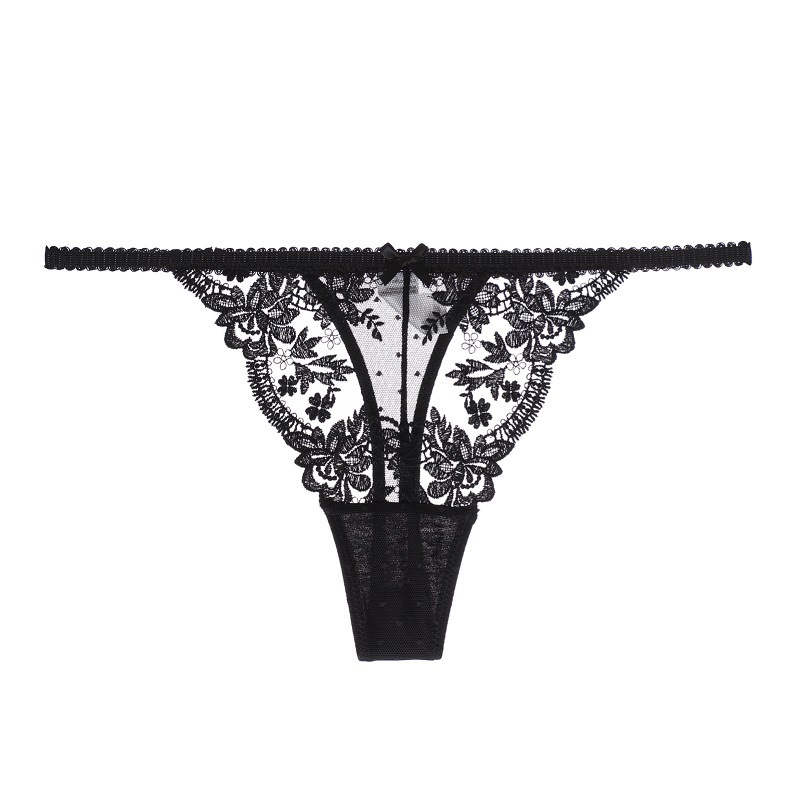 087P-Eyelash lace sexy women's low waist thong