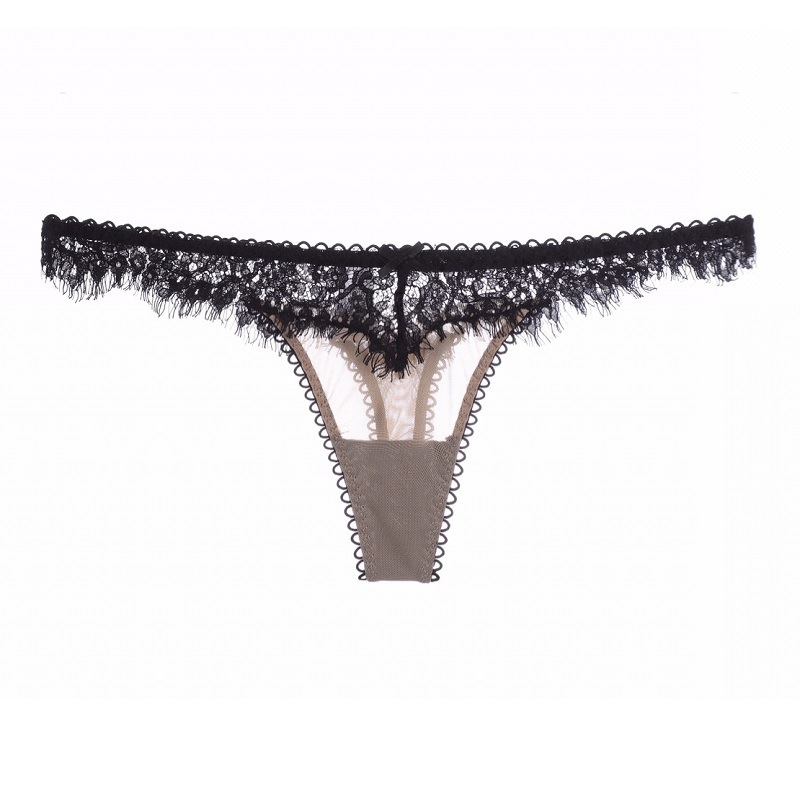 001P-Eyelash lace sexy women's low waist thong