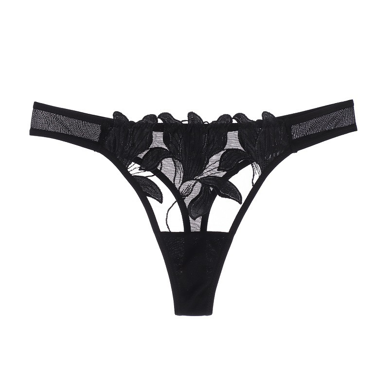 093P-Eyelash lace sexy women's low waist thong