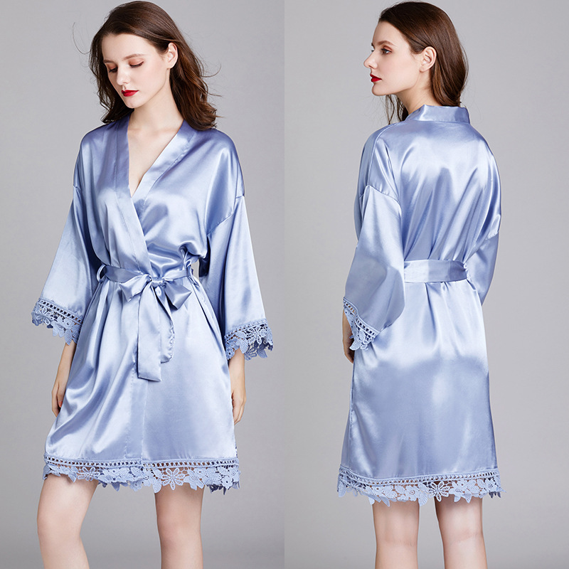 WP1132-Long sleeve large silk ice silk household Nightgown bathrobe