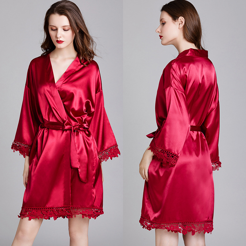 WP1132-Long sleeve large silk ice silk household Nightgown bathrobe