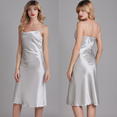 DQ1630-Elegant swing collar thin nightdress home clothes