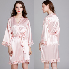 WP1132-Long sleeve large silk ice silk household Nightgown bathrobe