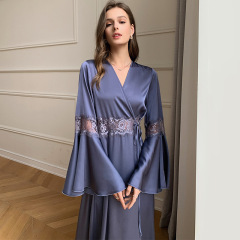 2700-Thin Satin ice pajamas lace stitching French elegant backless home clothes