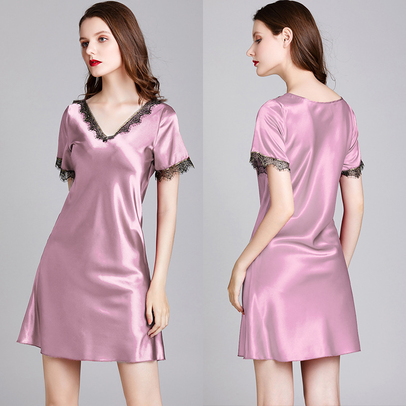SQ1679—Summer silk women's short sleeved sexy nightdress women's home clothes