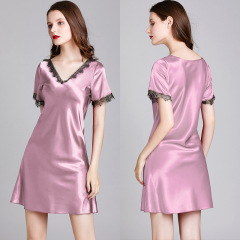 E178—Summer silk women's short sleeved sexy nightdress women's home clothes