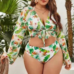 C894-New large size split three-piece digital printing long-sleeved anti-what swimsuit 2 colors optional