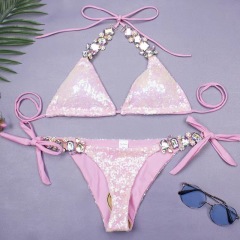 C898-New Sexy Sequin Bikini Diamond Three-point Swimsuit Split Swimsuit 5 Colors Available