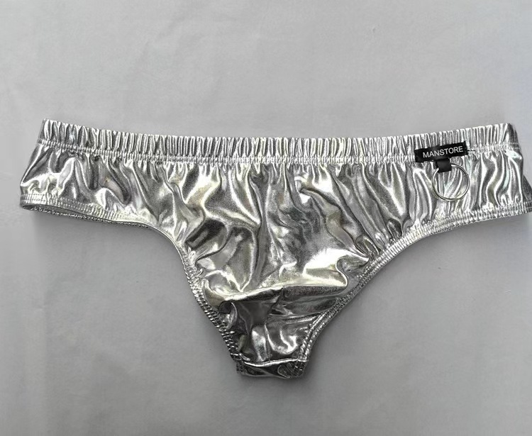 M206-Sexy Interesting Faux Leather Men's Triangle Patent Leather Ring Underpants 3 Colors Available