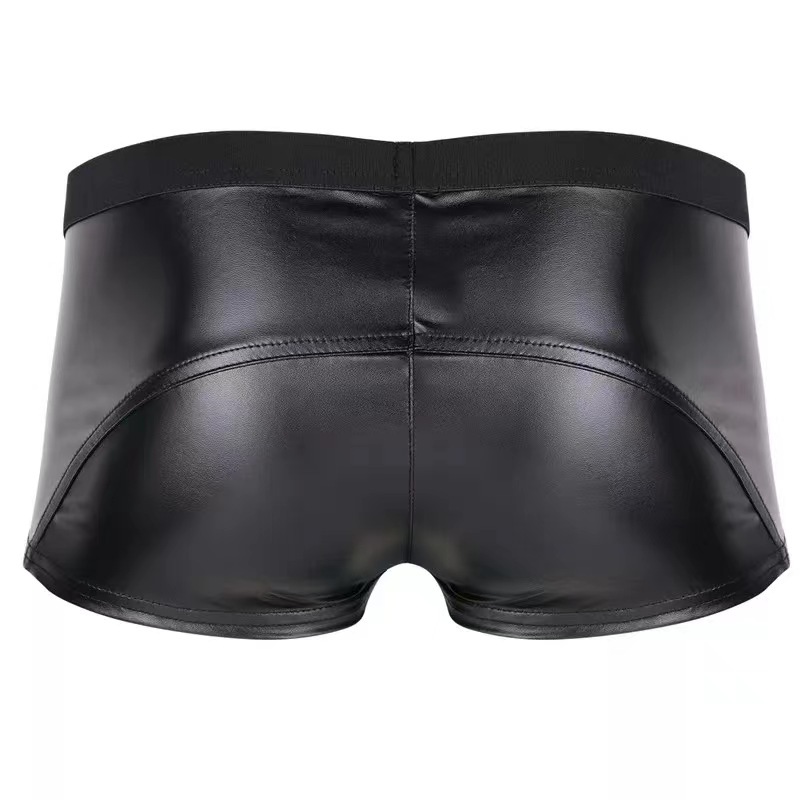 M201-Men's Matt Patent Leather Shorts Sexy Soft Leather Erotic Panties