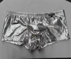 M208-Sexy Fun Faux Leather Men's Boxer Patent Leather Underpants With Steel Rings 3 Colors Available