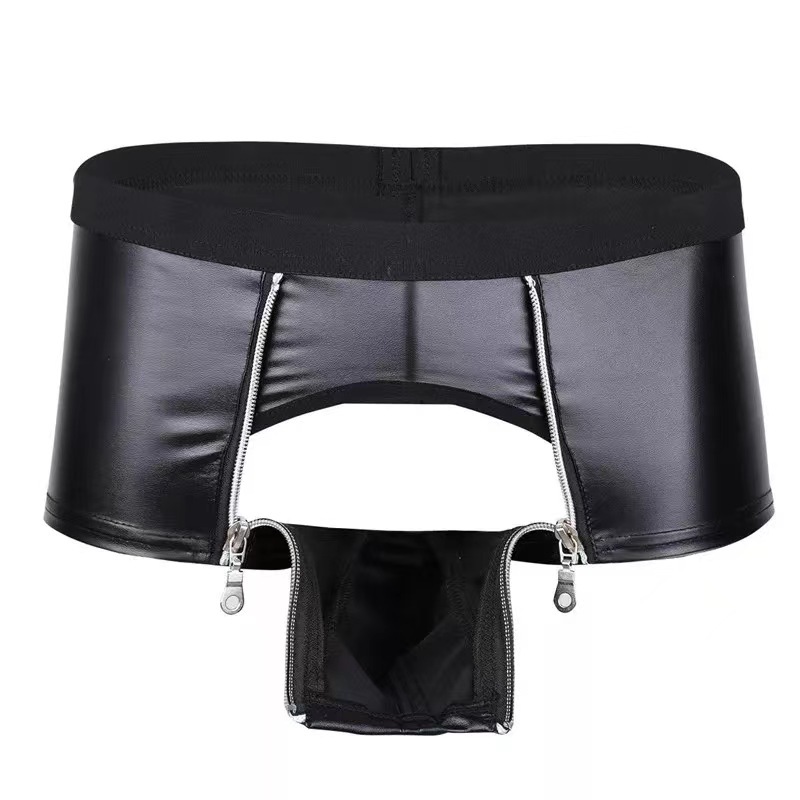 M201-Men's Matt Patent Leather Shorts Sexy Soft Leather Erotic Panties