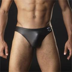 M206-Sexy Interesting Faux Leather Men's Triangle Patent Leather Ring Underpants 3 Colors Available