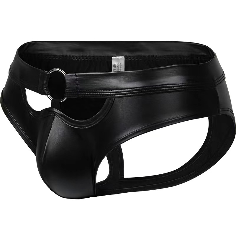 A4-30-New men's imitation leather back empty sexy patent leather sexy underwear